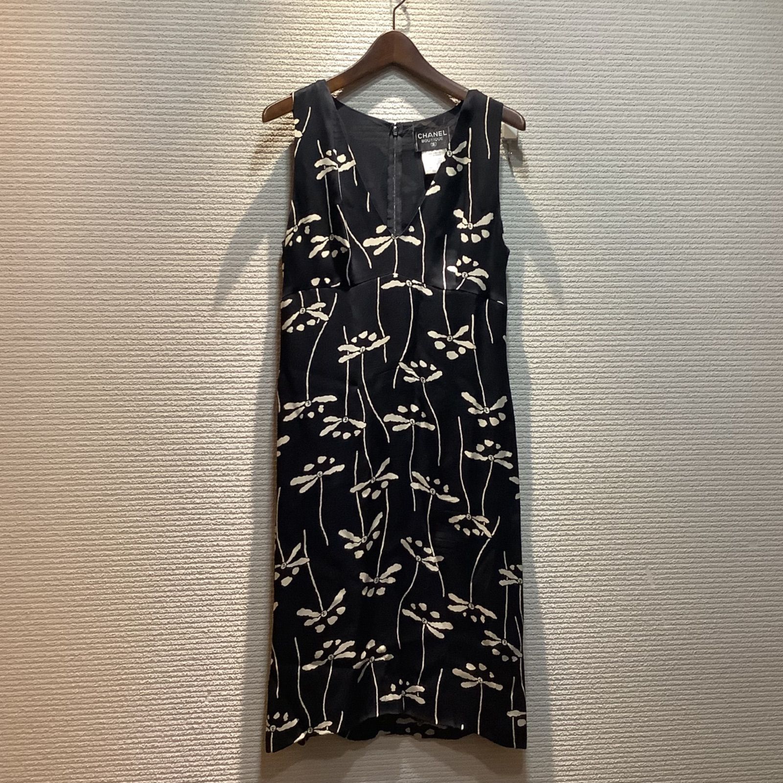 シャネル CHANEL VINTAGE とんぼ柄 ワンピース ブラック 38レディース 