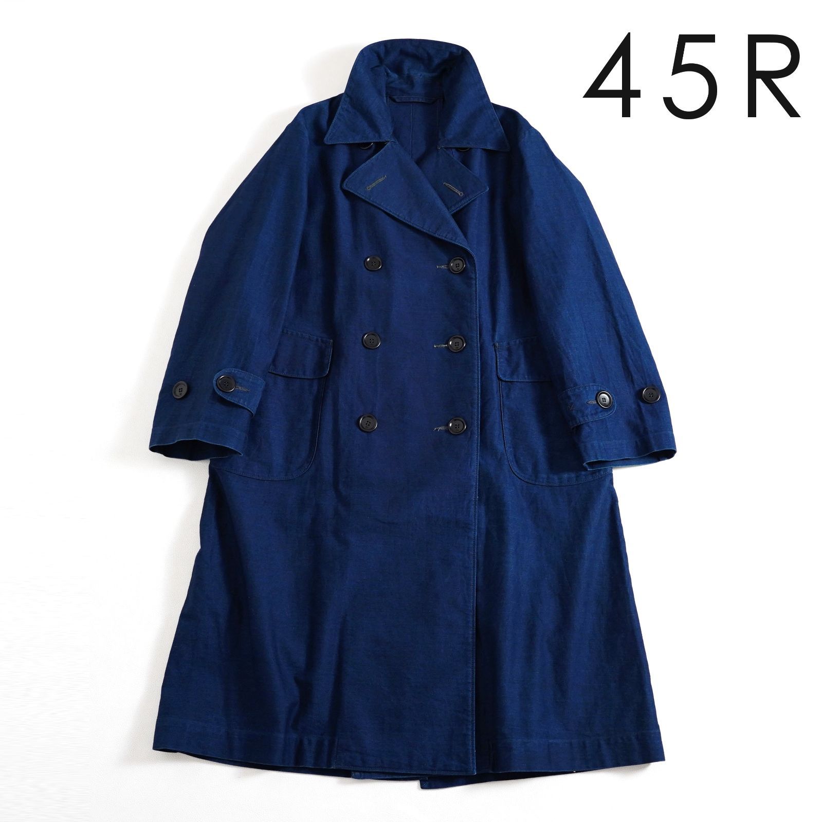 45R 粟サテンのPコート インディゴ トレンチコート