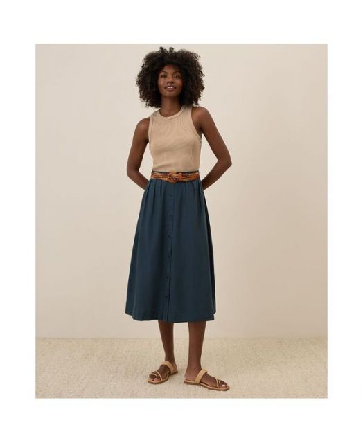 パクト レディース スカート ボトムス Women s Organic Cotton Sunset Lightweight Cotton Button Skirt Midnight blue