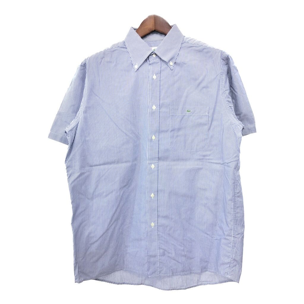LACOSTE ラコステ ボタンダウン 半袖シャツ ストライプ ブルー(メンズ 43) 古着 U0200
