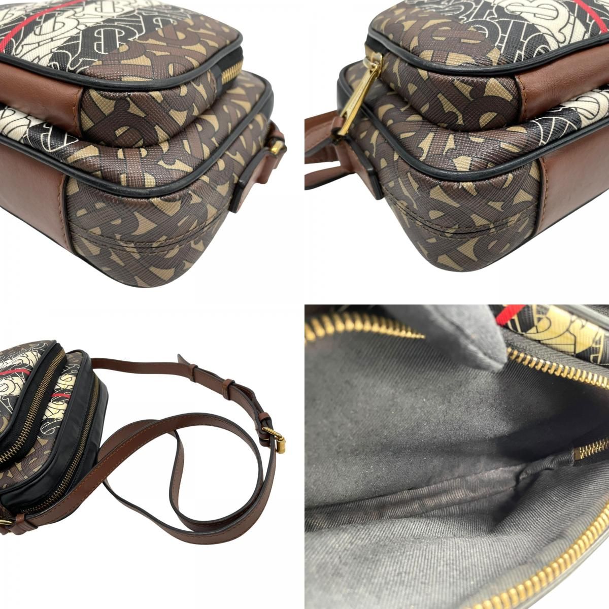 BURBERRY バーバリー TBロゴ モノグラム ストライプ PVC レザー ショルダーバッグ ゴールド金具 ブラウン 8031748 BURBERRY - BURBERRY バーバリー TBロゴ モノグラム ストライプ PVC