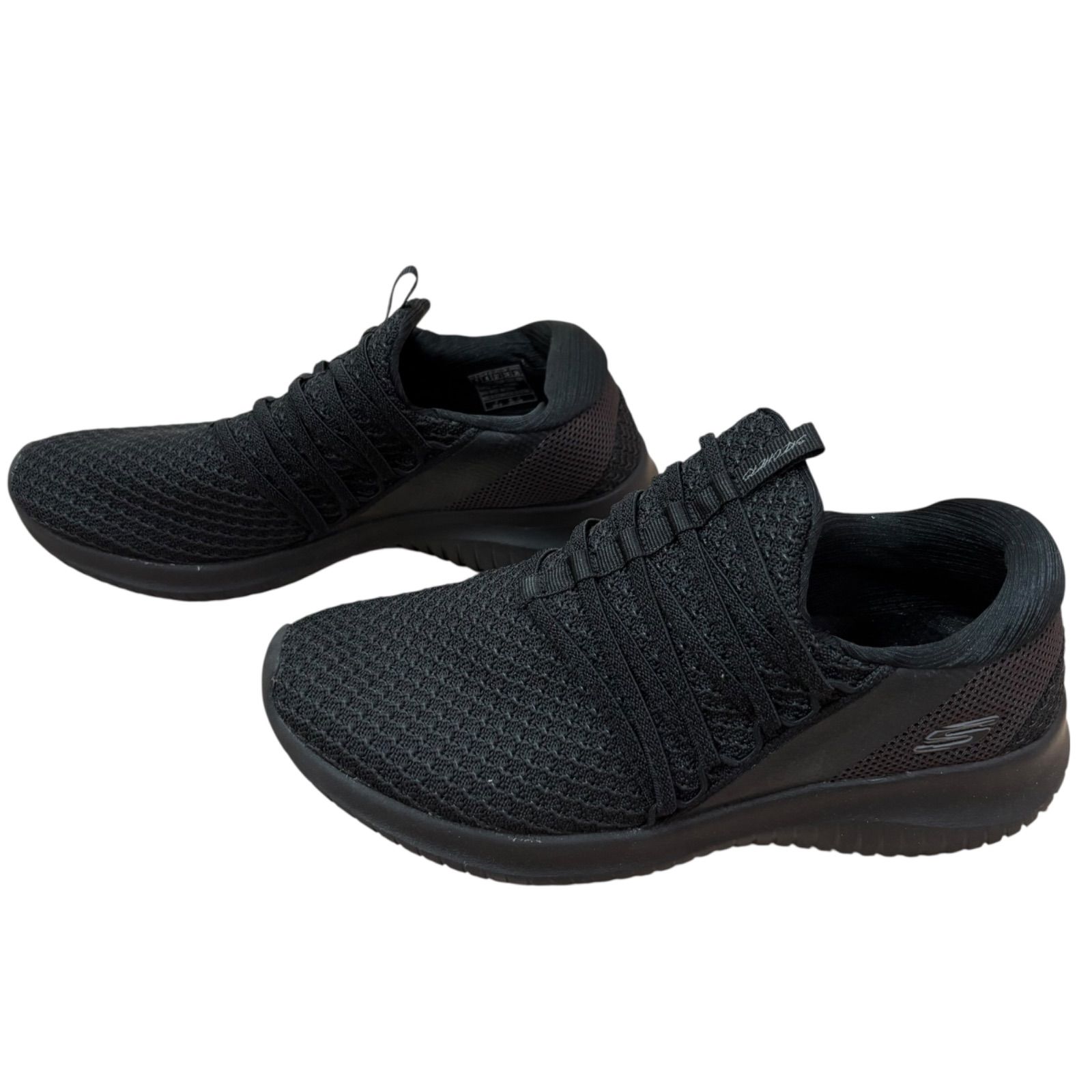 SKECHERS スニーカー 黒 メッシュ　25cm SKECHERS スケッチャーズ スリッポン レディース 黒 ハイカット