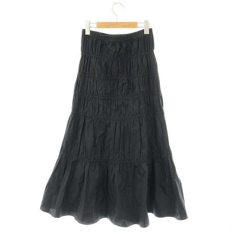 ロエフ LOEFF GLSY タフタ ギャザースカート マキシ ロング 0 黒