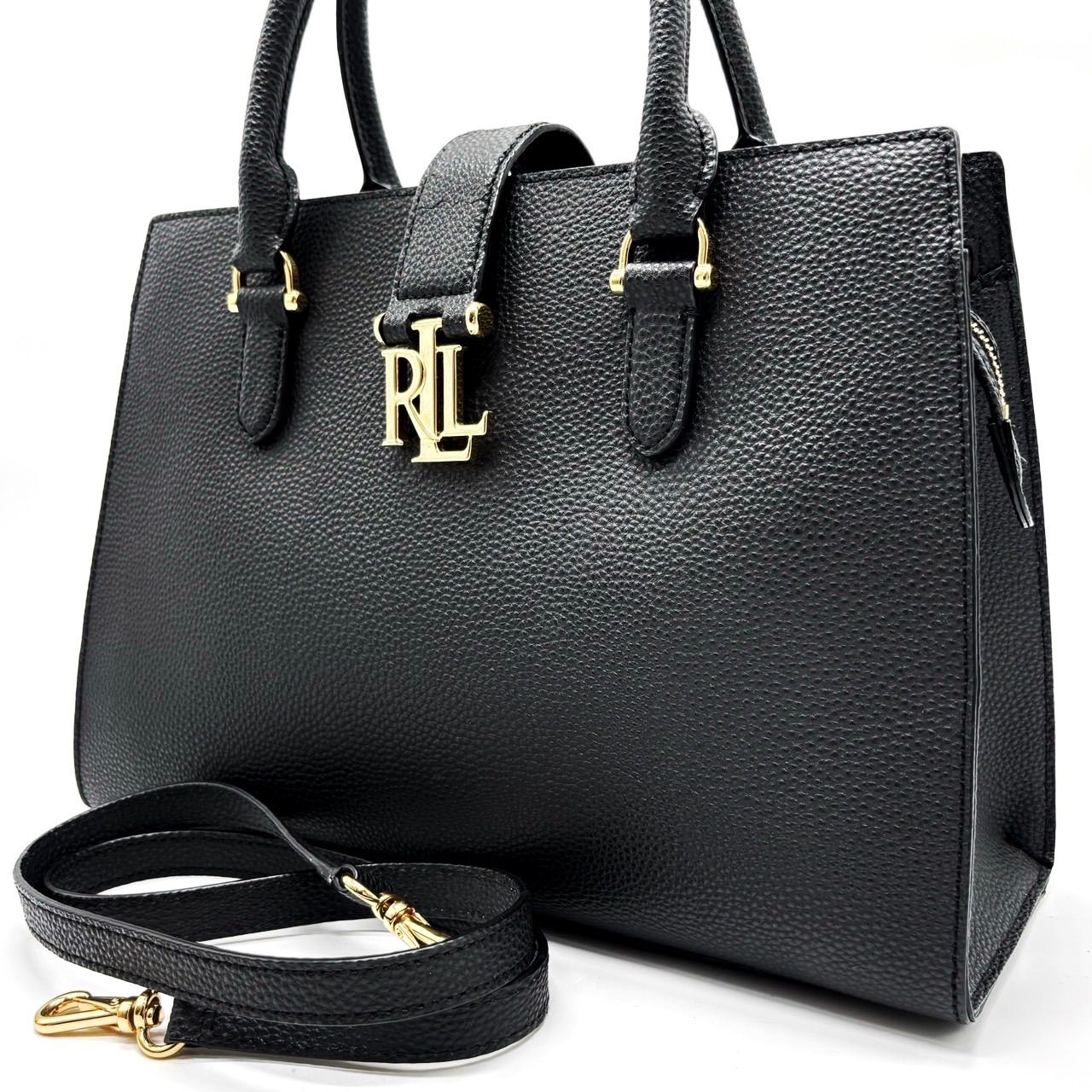 【美品】ローレンラルフローレン　ショルダーバッグ　2way 黒　ロゴ金具 美品】ローレンラルフローレンショルダーバッグ2way 黒ロゴ金具