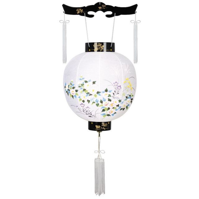 盆提灯 八女提灯 吊り提灯 御殿丸 蒔絵絵入 11号 長さ85cm P16 8001-11101 ロウソク式 初盆 お盆