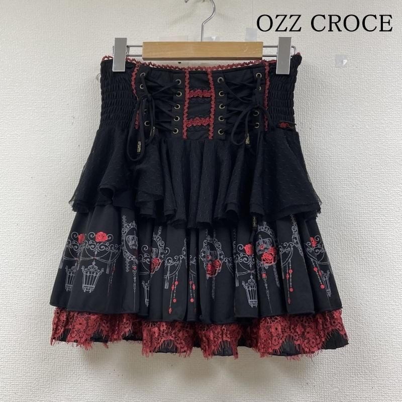 OZZ CROCE オッズオン スカート ミニスカート シャンデリア プリント ティアード スカート ミニ丈 レース フリル 編み上げ レースアップ ゴシック調