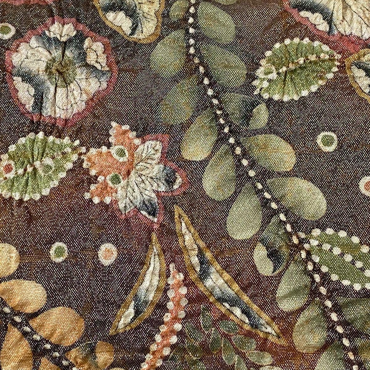 袋帯 美品 秀品 落款 辻が花 金彩 灰茶 お太鼓柄 正絹 【中古
