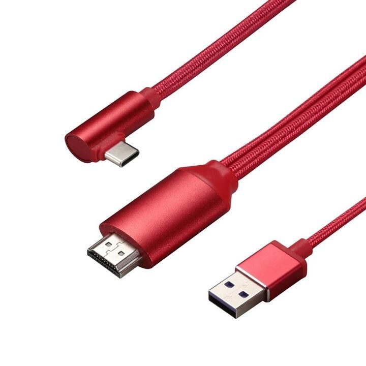 L字 USB-C - HDMI 変換ケーブル 4K2K@30Hz オスーオス 網目 USB端子給電対応 1.8m USB3.1 Type C to  HDMI 4K2K コンバータ 音声サポート 2160P/1080P(ブラック、レッド) 2色選択 - メルカリ