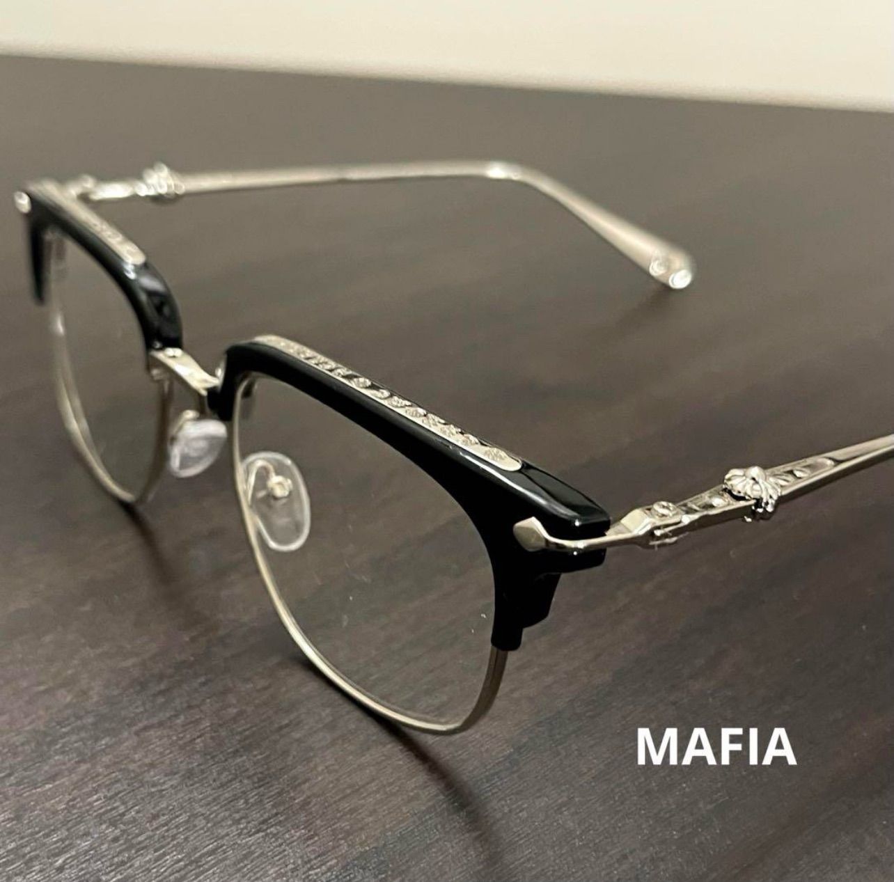 Silver サーモントメガネ ハーフリム 伊達メガネ シルバー クリア