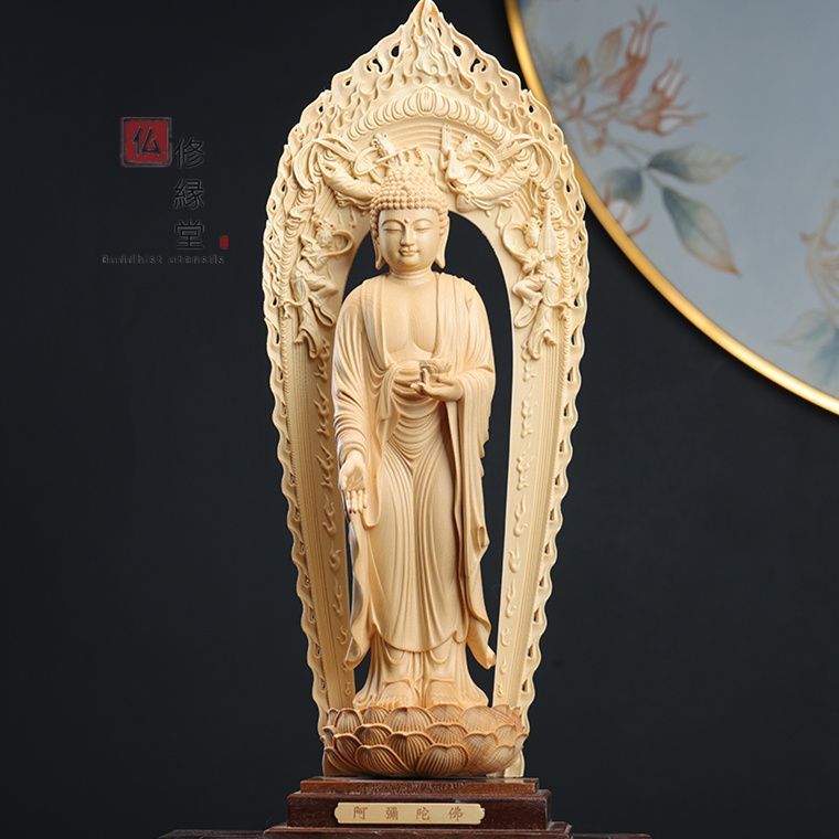 修縁堂】最高級 木彫仏像 聖観音菩薩立像 一刀彫 天然木檜材 彫刻 仏教