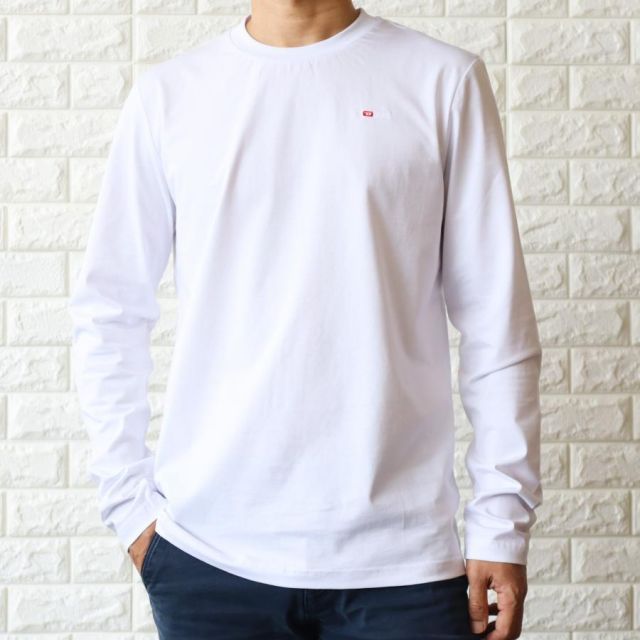 ディーゼル ロンT 長袖 Tシャツ メンズ ホワイト ロゴ ちびロゴ