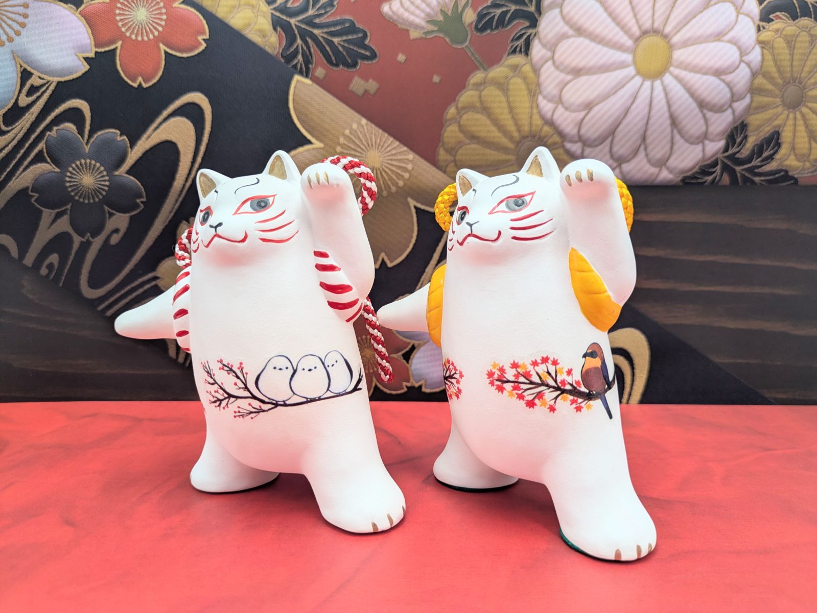 瀬戸焼 縁起物 招き猫 歌舞伎猫 シマエナガ モズ 蝶 トンボ 4種セット