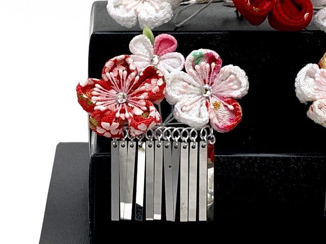 七五三 髪飾り 3点セット 7歳 つまみ細工 髪飾り 公式 勝山セット「赤