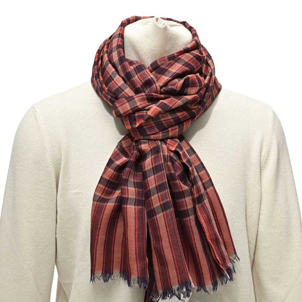 ETRO エトロ ストール マフラー 春 秋 3シーズン メンズ レディース 男女兼用 カシミヤ シルク チェック レッド MADE IN ITALY ギフト プレゼント 無料ラッピング  407088