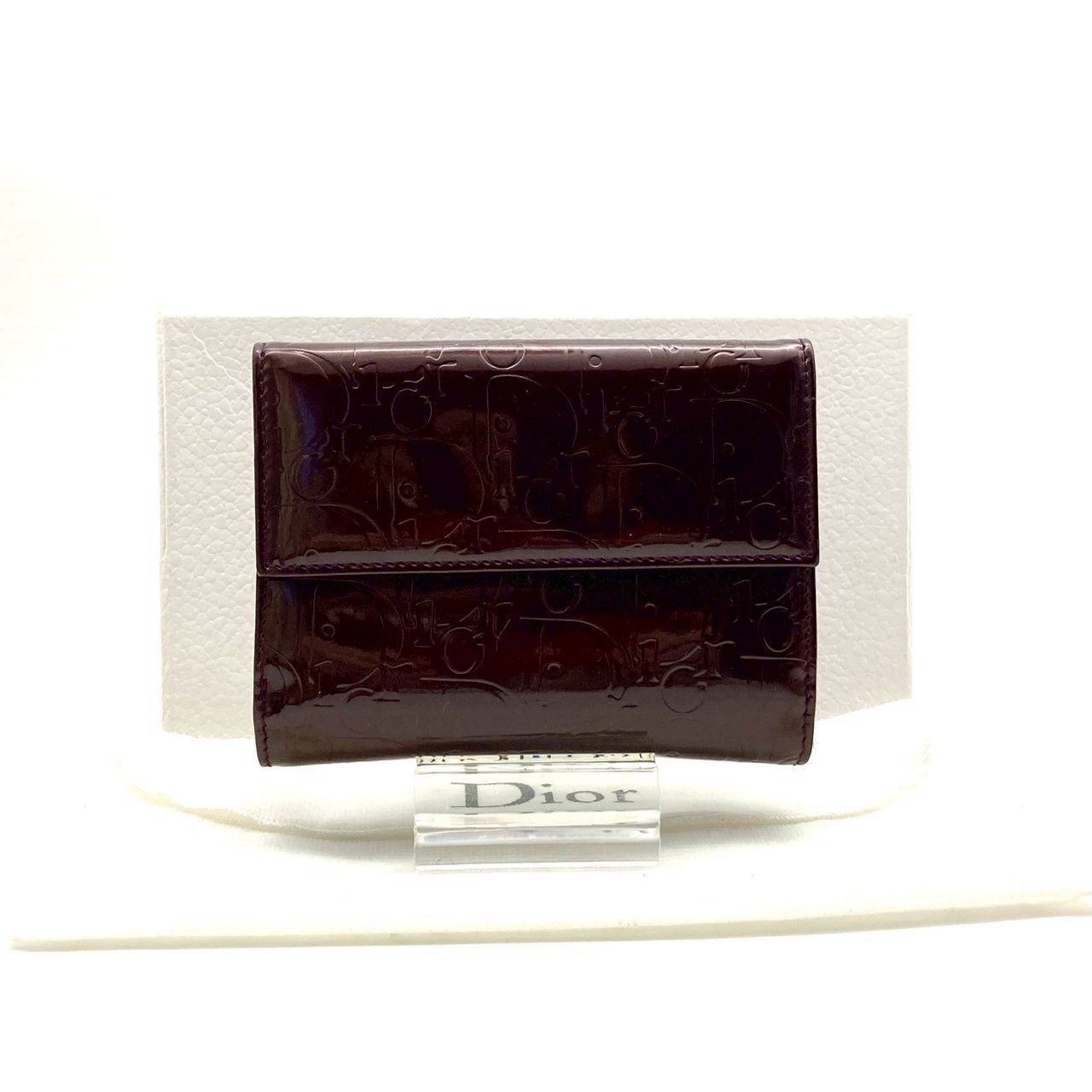 クリスチャンディオール 二つ折り財布 パスケース付 レザー ボルドー 71017