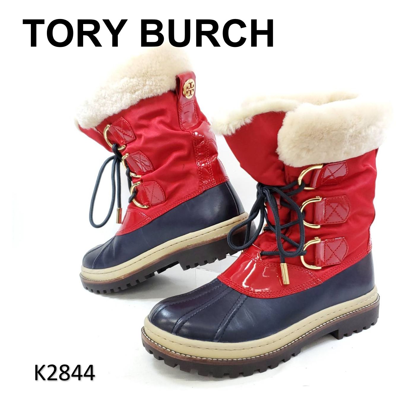 トリーバーチ スノーブーツ ダブルTロゴ 金具 レザー エナメル 本革