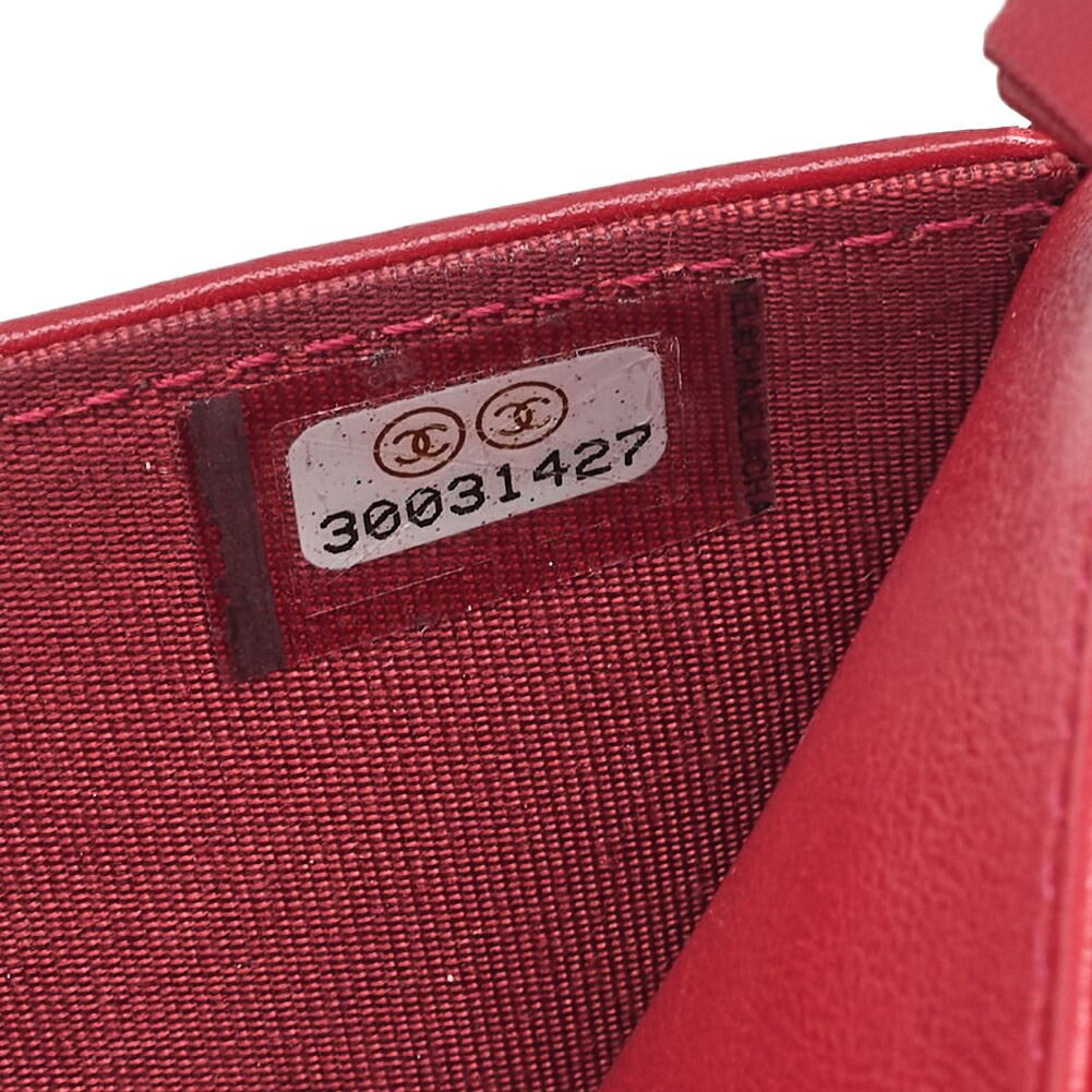 全店送料無料! CHANEL シャネル ボーイシャネル マトラッセ チェーンウォレット キャビアスキン 赤 シルバー金具 レディースウォレット 折財布 レディース財布