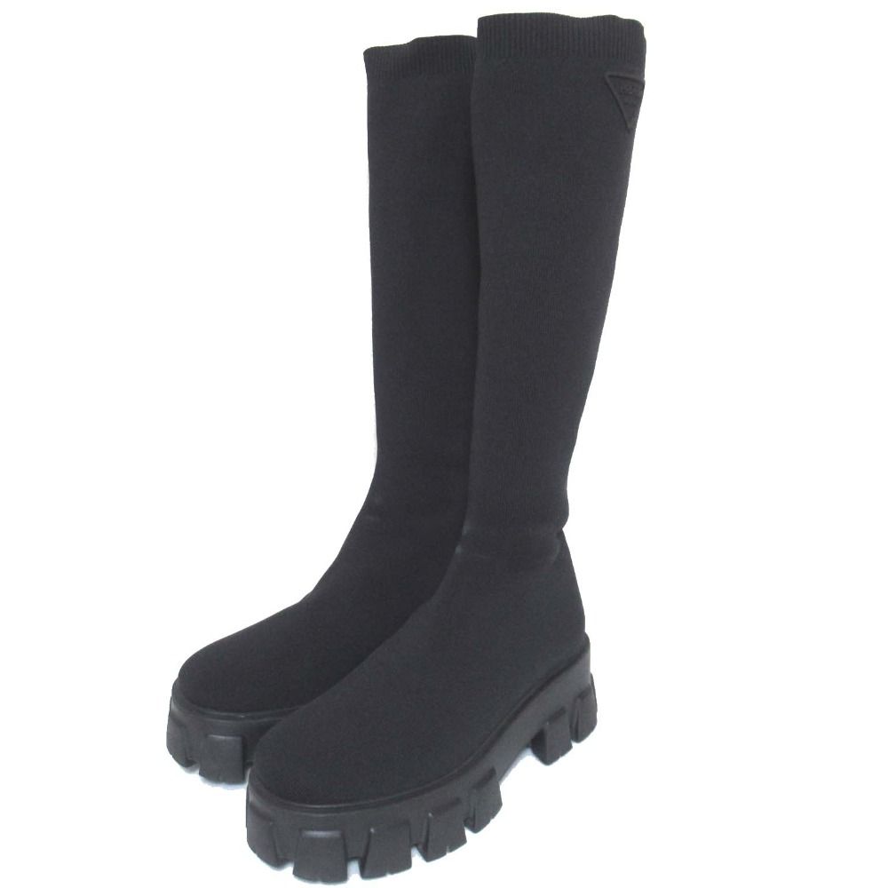 プラダ PRADA ロングブーツ ブラック スエード サイス351/2 プラダ PRADA ロングブーツ ブラック スエード サイス351/2 中古