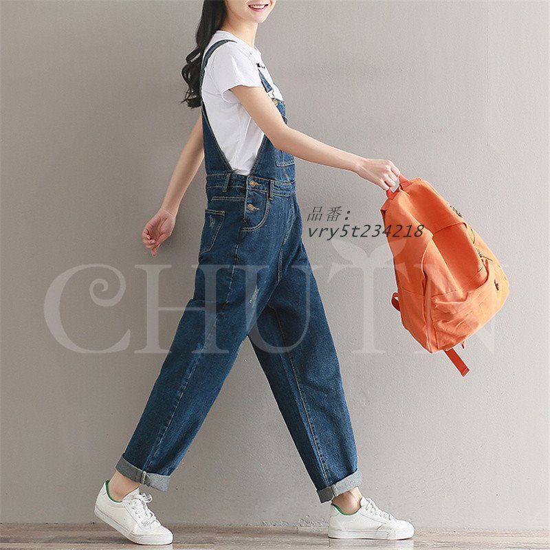 デニムサロペットパンツ サロペット レディース デニム ロング丈