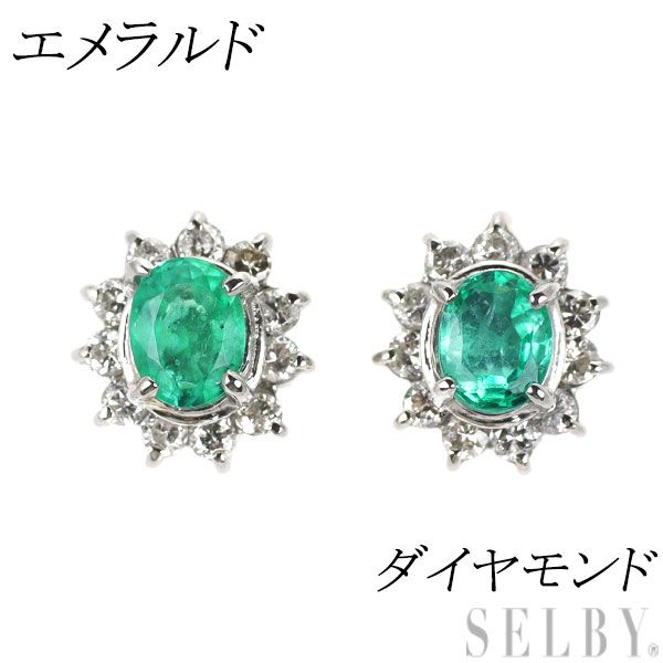 Pt900 エメラルド ダイヤモンド ピアス