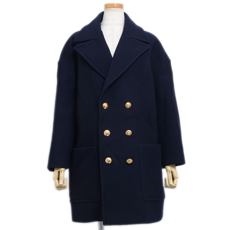 セリーヌ オーバーシルエット ルーズ ピーコート ウール ネイビー 2M7808