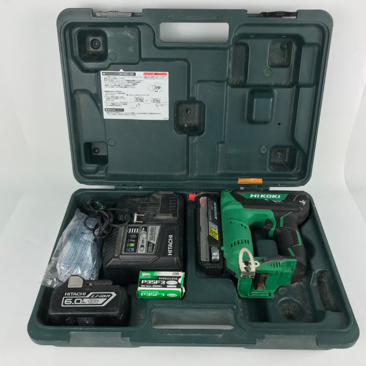 HiKOKI ハイコーキ コードレスピン釘打ち機 充電器 充電池1個 ケース付 18v 6.0Ah NP18DSAL グリーン