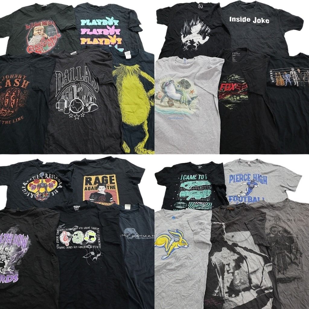 古着卸 黒 グレー ボディ プリント 半袖Tシャツ 20枚セット メンズ L プレイボーイ 人物 大判プリント 古着 NA1936