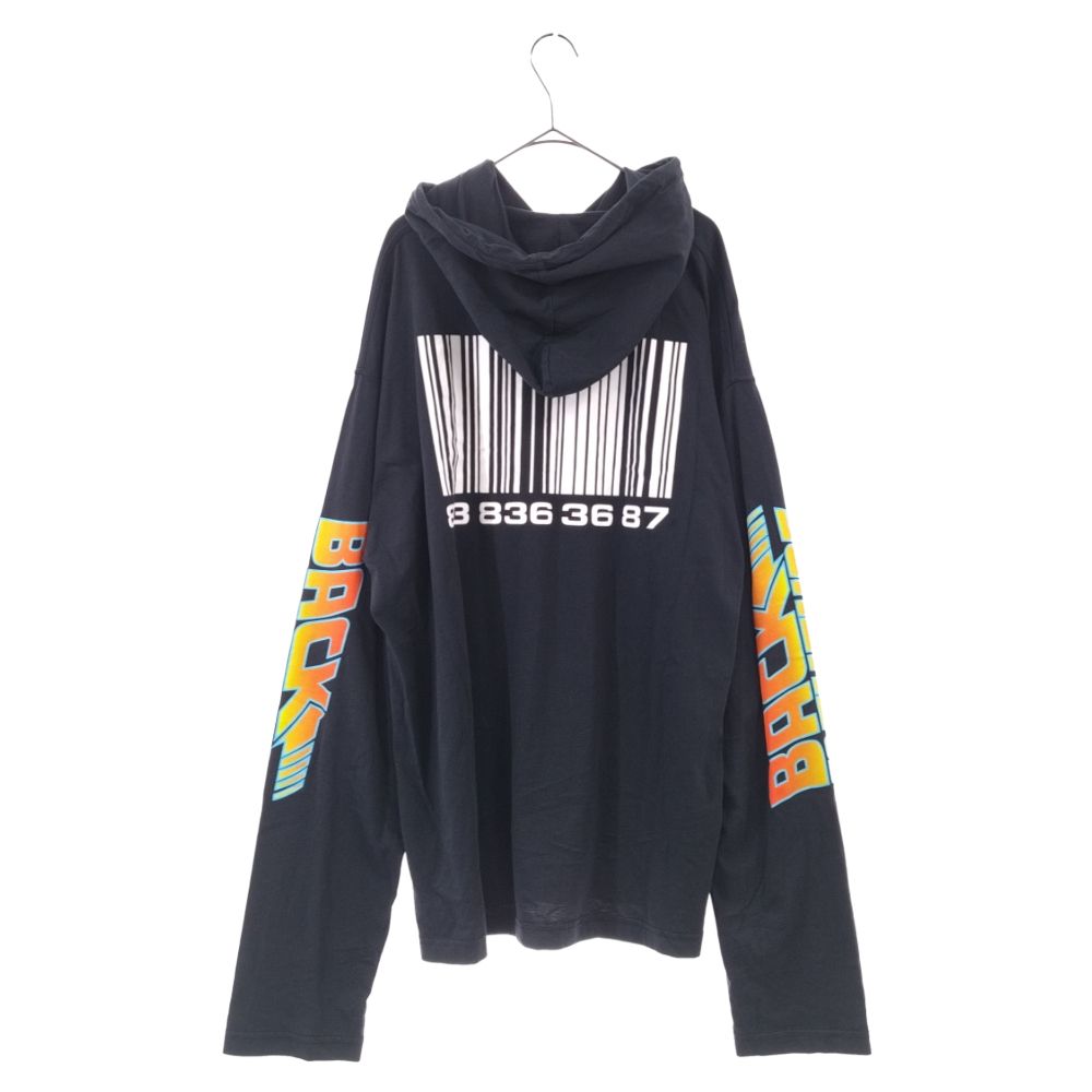 VETEMENTS (ヴェトモン) 22SS Back to the future jersey Hoodie バックトゥザフューチャーフロントロゴプリントプル  オーバーパーカー カットソー VL12TR400B ブラック - メルカリ