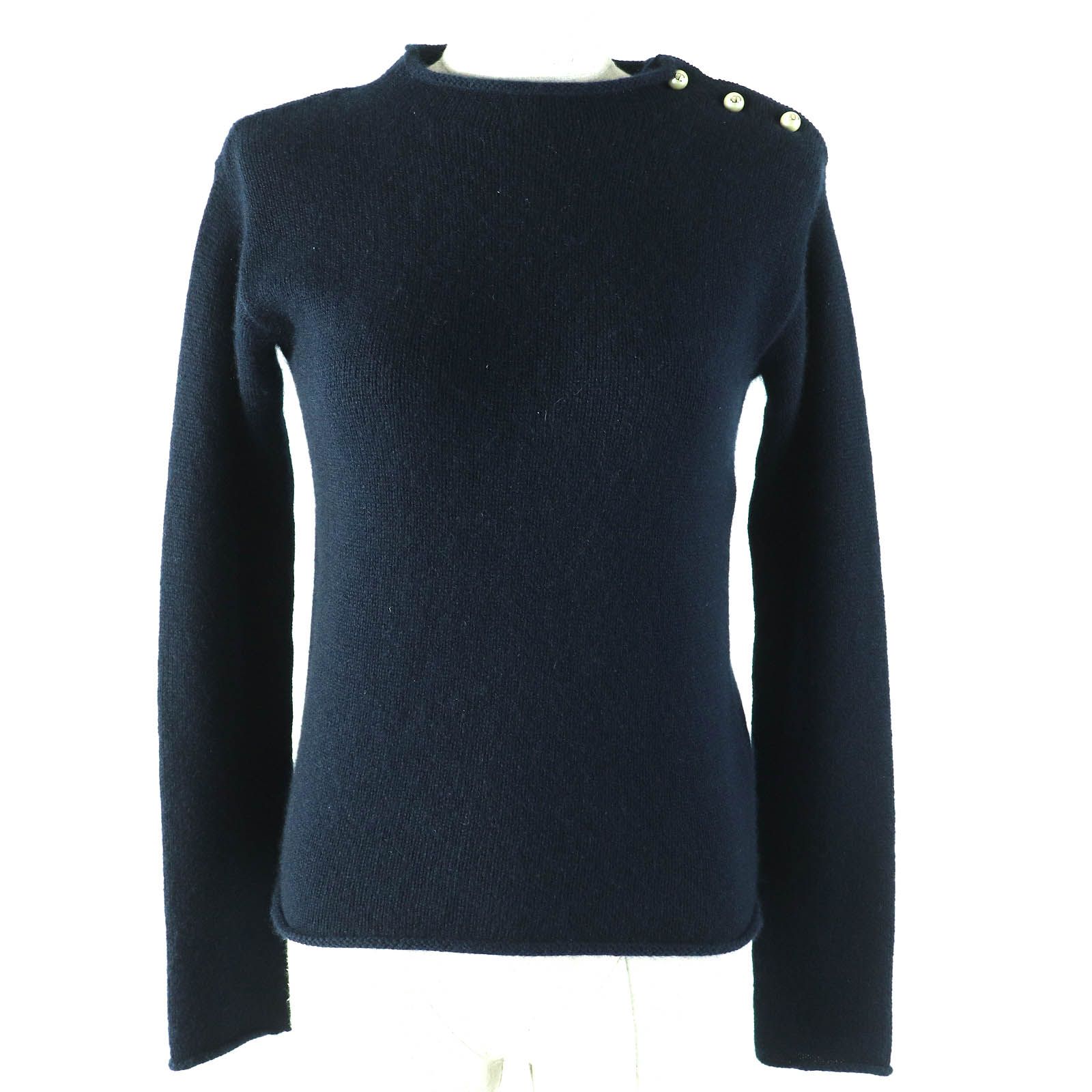 △Christian Dior クリスチャンディオール 354S74AM082 カシミヤ100％ CDロゴ フェイクパール ロングスリーブ ニット セーター ネイビー 38 イタリア製 レディース ◎