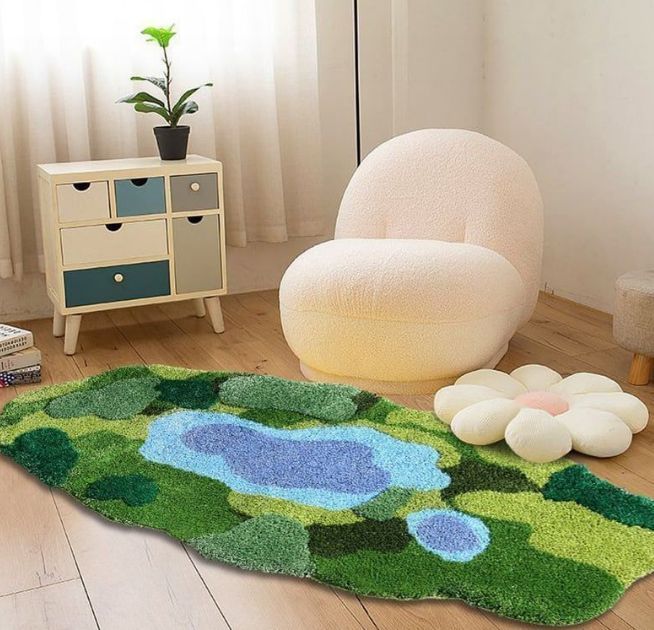苔 花 ラグ 絨毯 カーペット 洗濯機で洗える 滑り止め ピンク ブルー リビング ダイニング 玄関マット 寝室 ベッドサイド 100×180 cm
