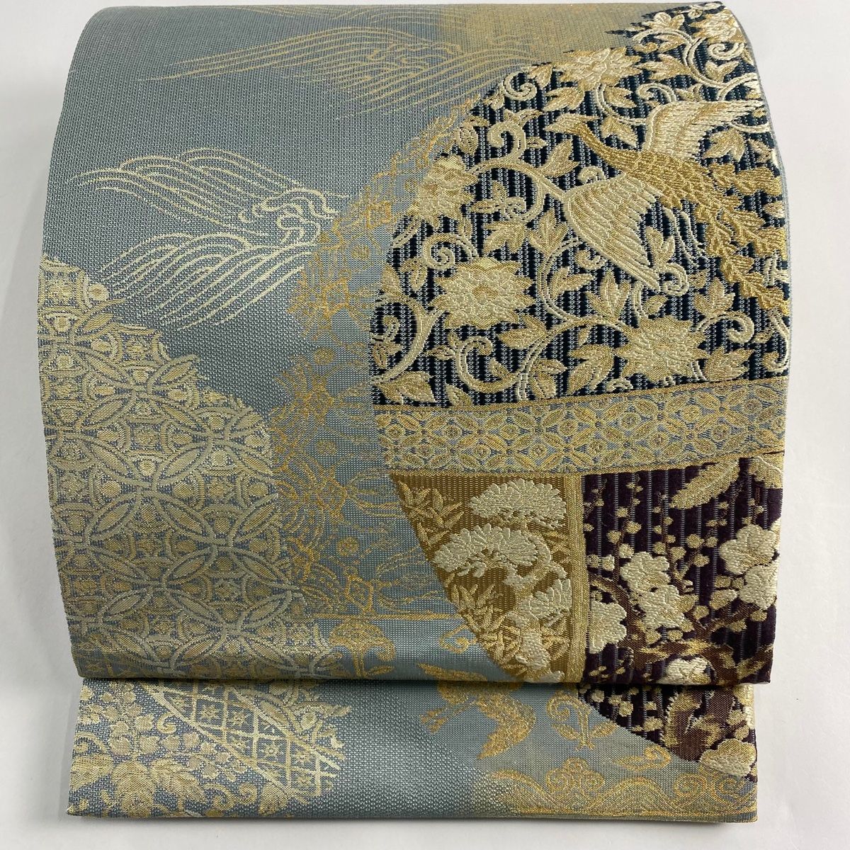 袋帯　六通柄　薄緑 袋帯 名品 花鳥 波 箔 金糸 薄緑 六通 正絹 【中古】 - メルカリ