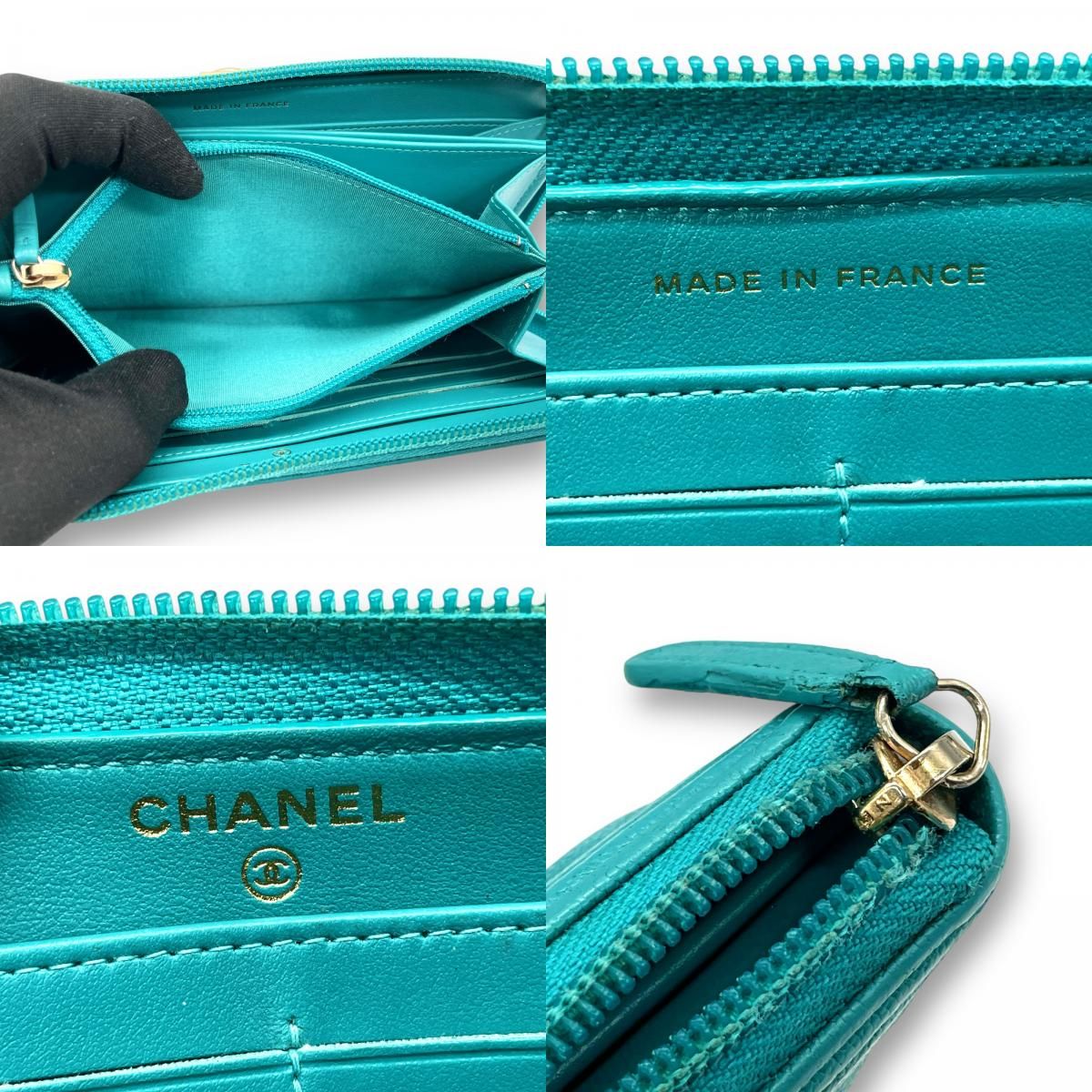 美品 CHANEL シャネル ボーイシャネル 長財布 青色 水色 アクアブルー 