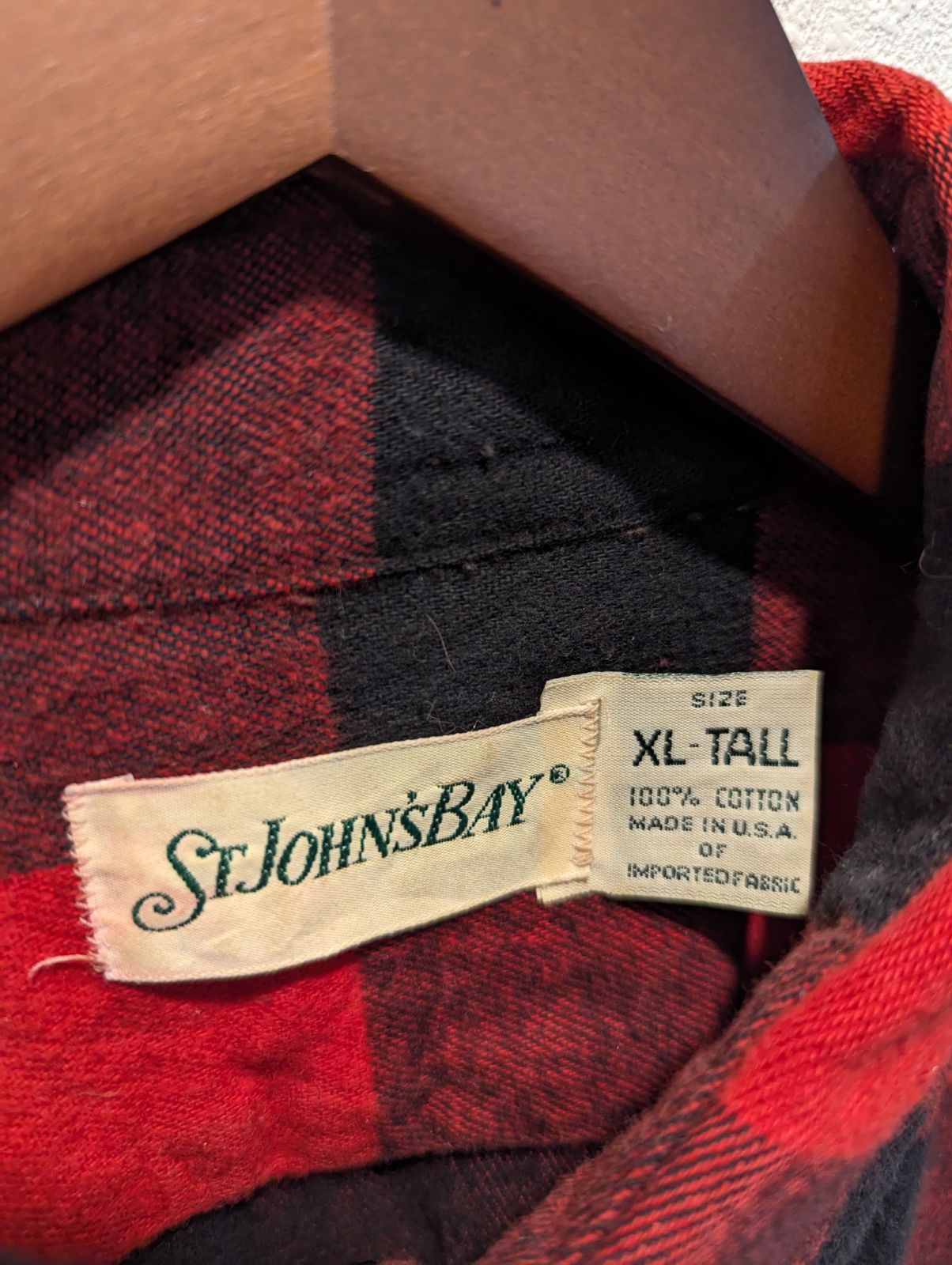 90 s ST JOHN S BAY セントジョンズベイ シャツ フランネル ブロックチェック 赤系 コットン 長袖 KARIMZIABAT_FR