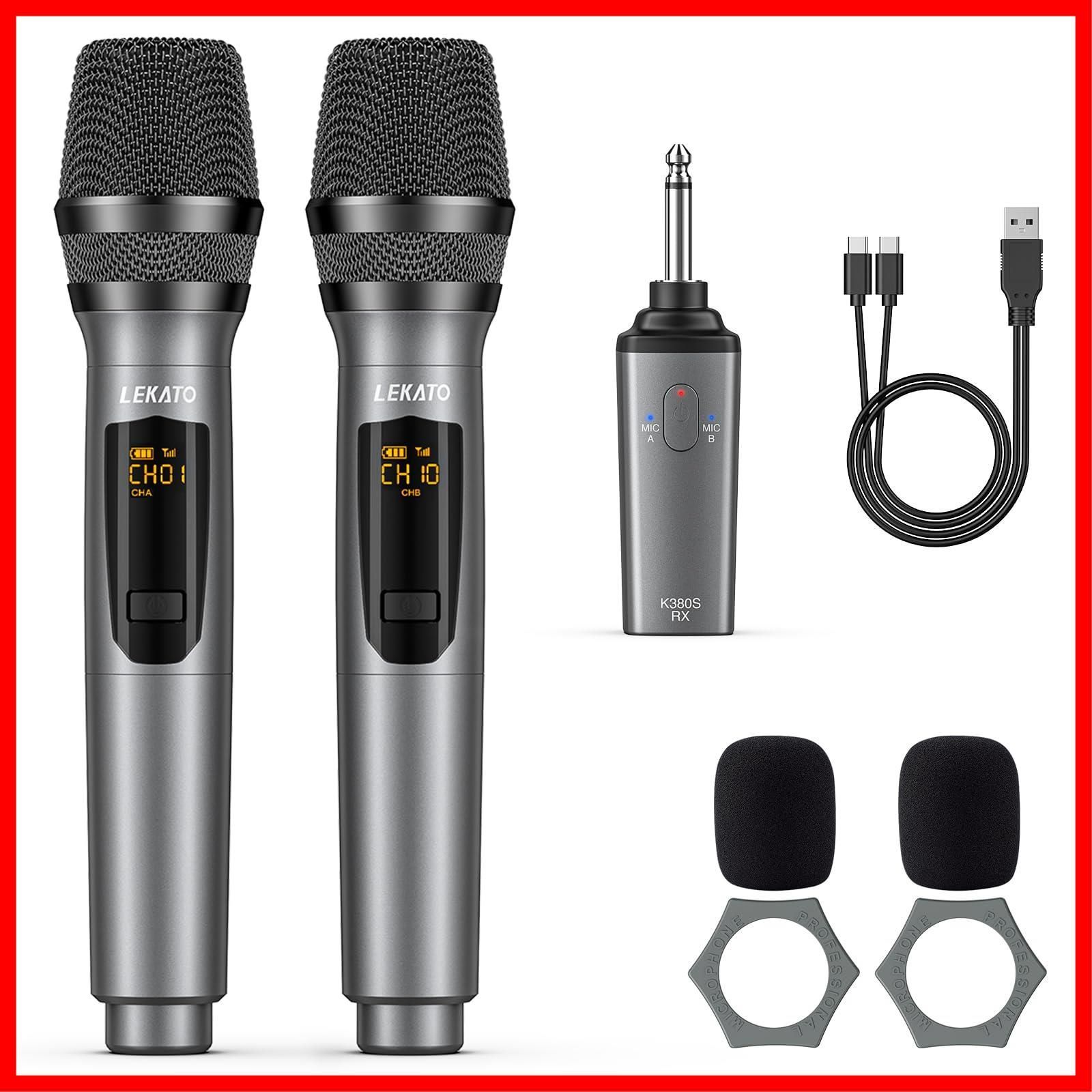 商品 に大活躍 2本セット 会議|カラオケマイク|ホームパーティー 技適認証済 6.35mmレシーバ付き マイクロフォン UHF 充電式ダイナミックマイク K380Sワイヤレスマイク LEKATO