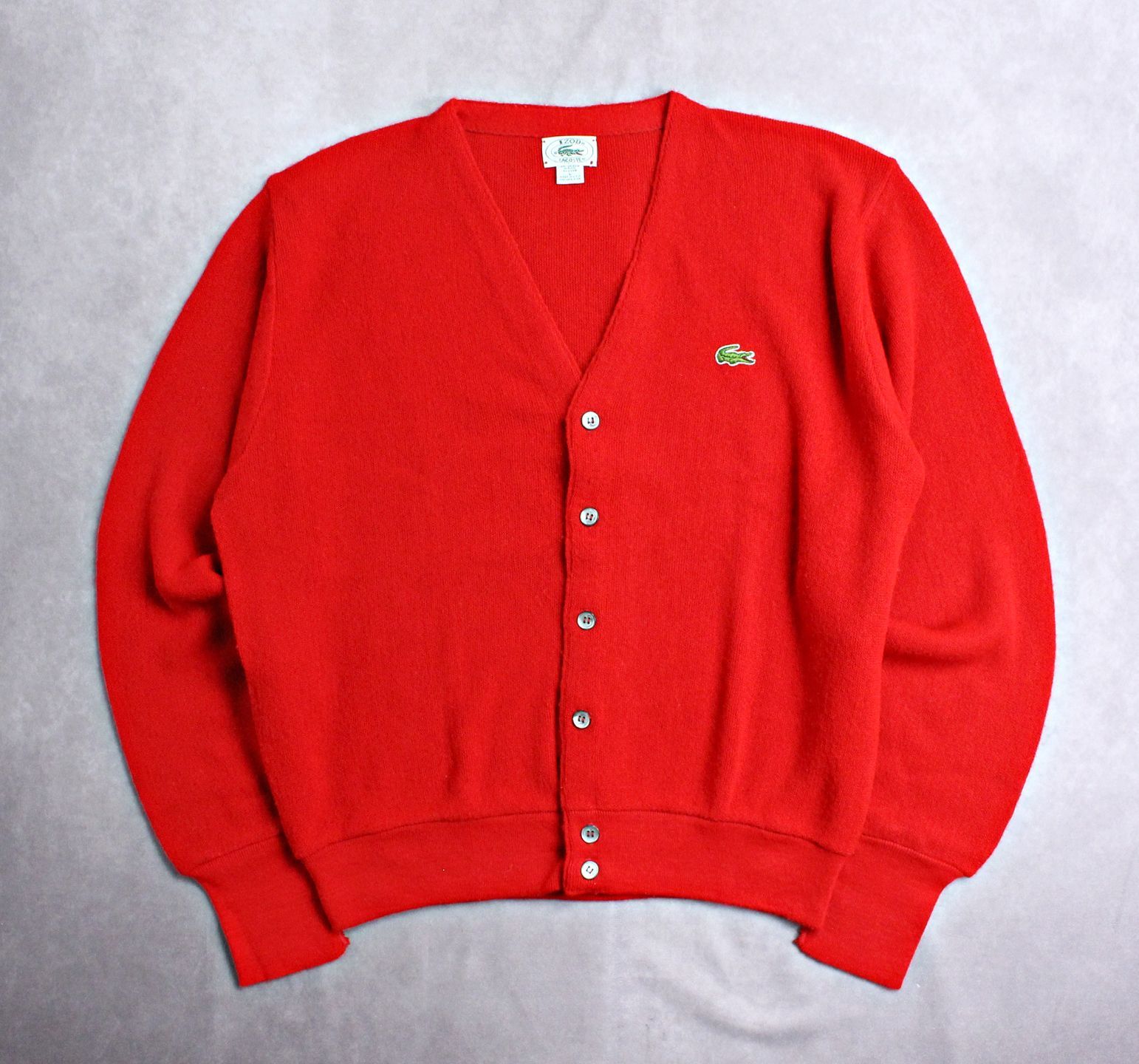 90 IZOD LACOSTE 80s-90s アクリルカーディガン L レッド IZOD LACOSTE】80s～90s アメリカ製 アクリルニット