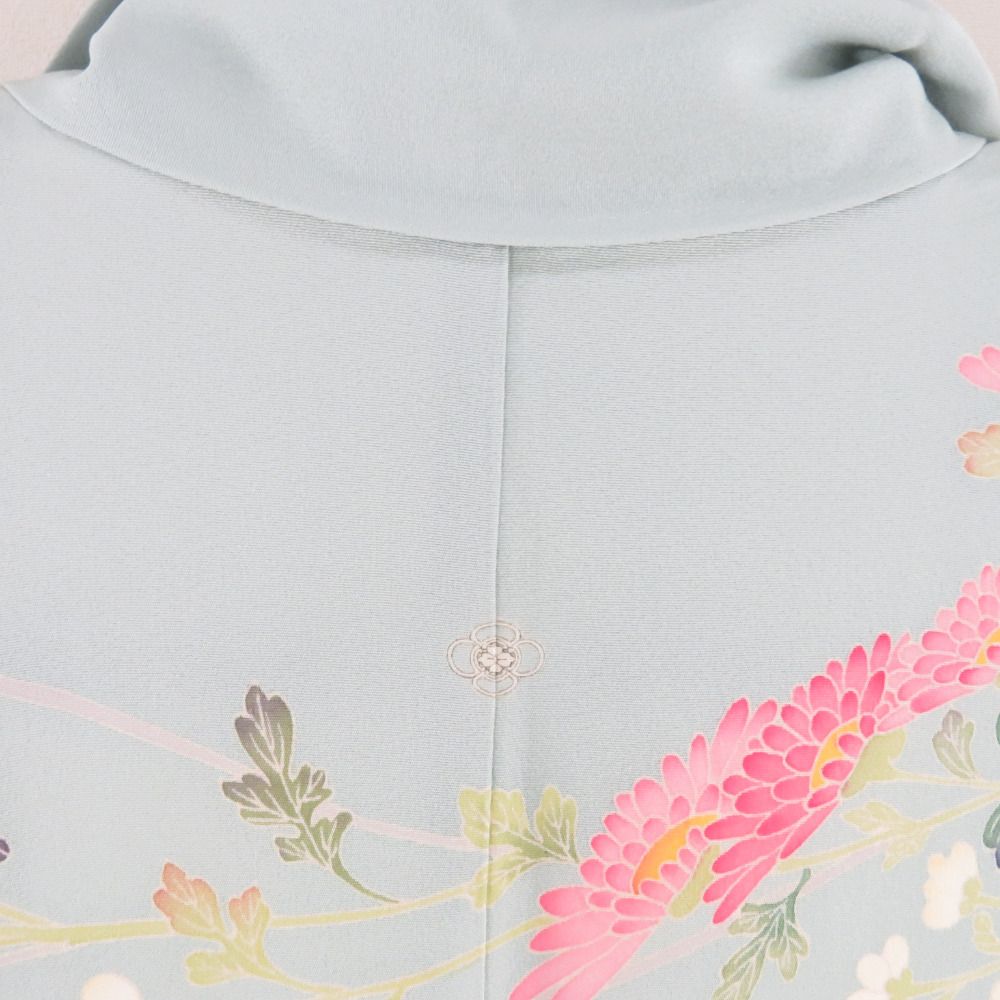 本加賀友禅 訪問着 白坂幸蔵 秋草に菊文様 薄緑色 作家物 落款入 正絹