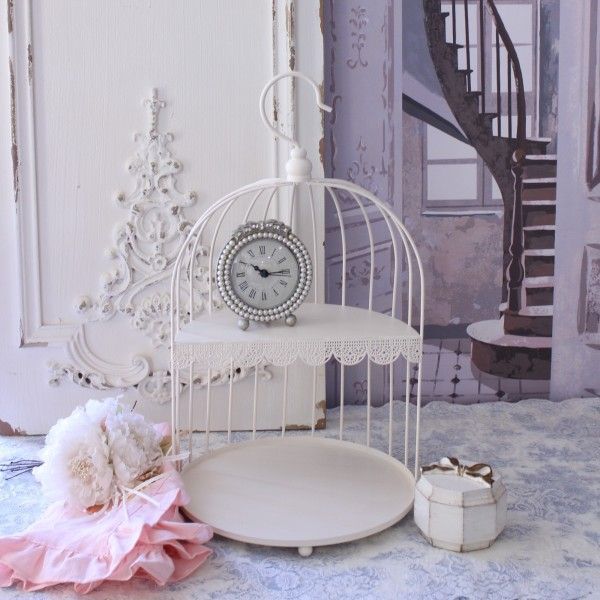 ディスプレイ ラック ２段 アイアン ホワイト ２段トレイ バードゲージ 可愛い アンティーク風 シャビーシック 韓国インテリア 雑貨 飾り棚