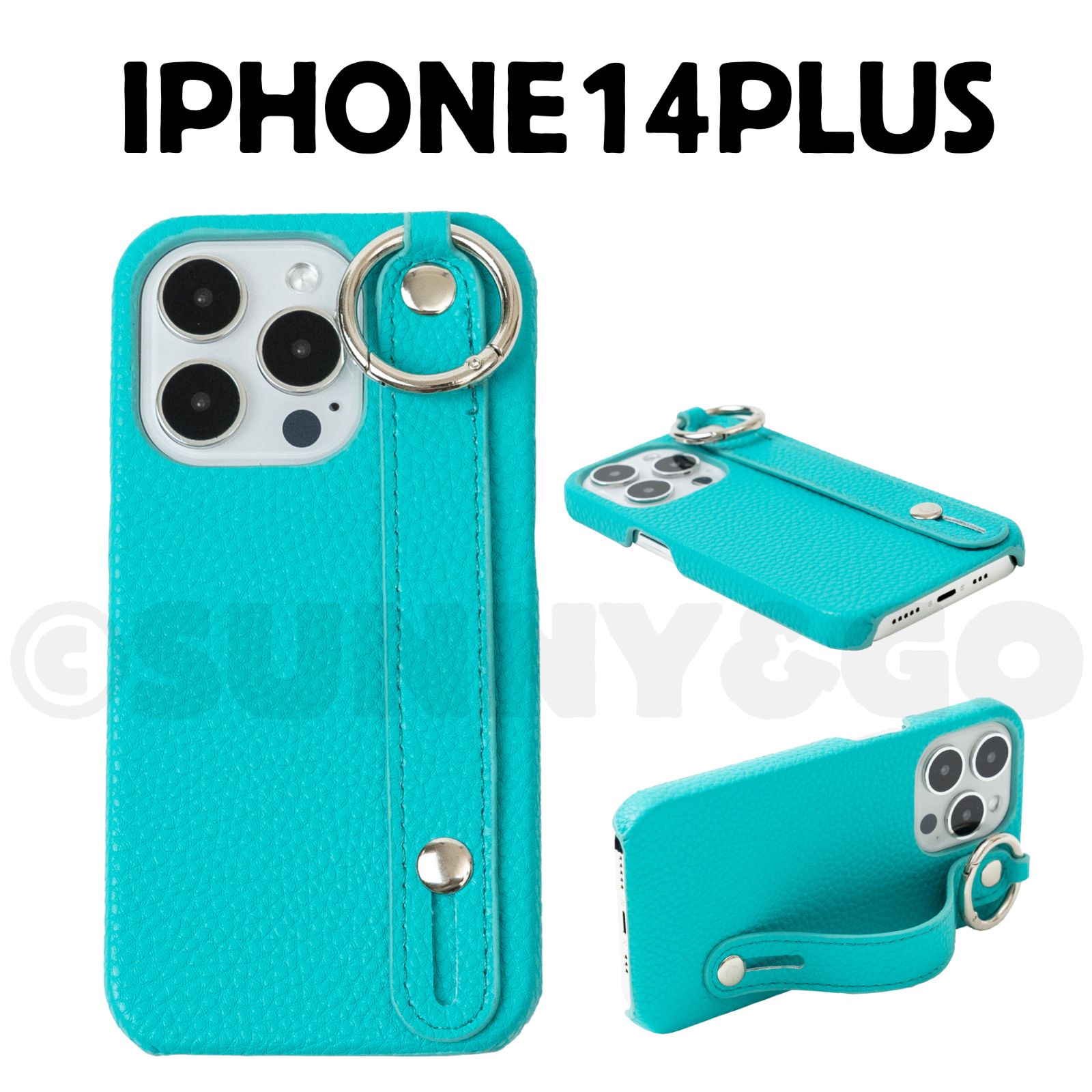 ターコイズ レザー ストラップ付きiPhoneケース ターコイズ レザー ストラップ付きiPhoneケース