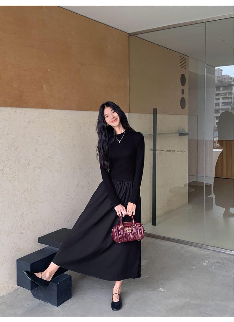 春のお出かけに 上品ニットロングドレスワンピース