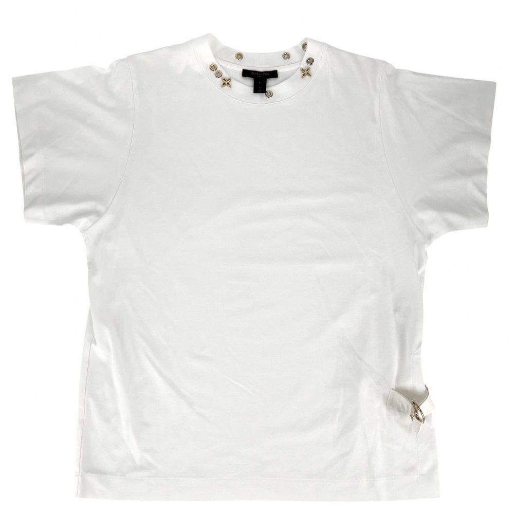 ルイヴィトン 半袖Ｔシャツ レディース サイドストラップTシャツ アパレル トップス 服 RM191Ｗ JG2 FGTS03 LOUIS VUITTON L ホワイト 白 ゴールド金具 コットン 春 夏