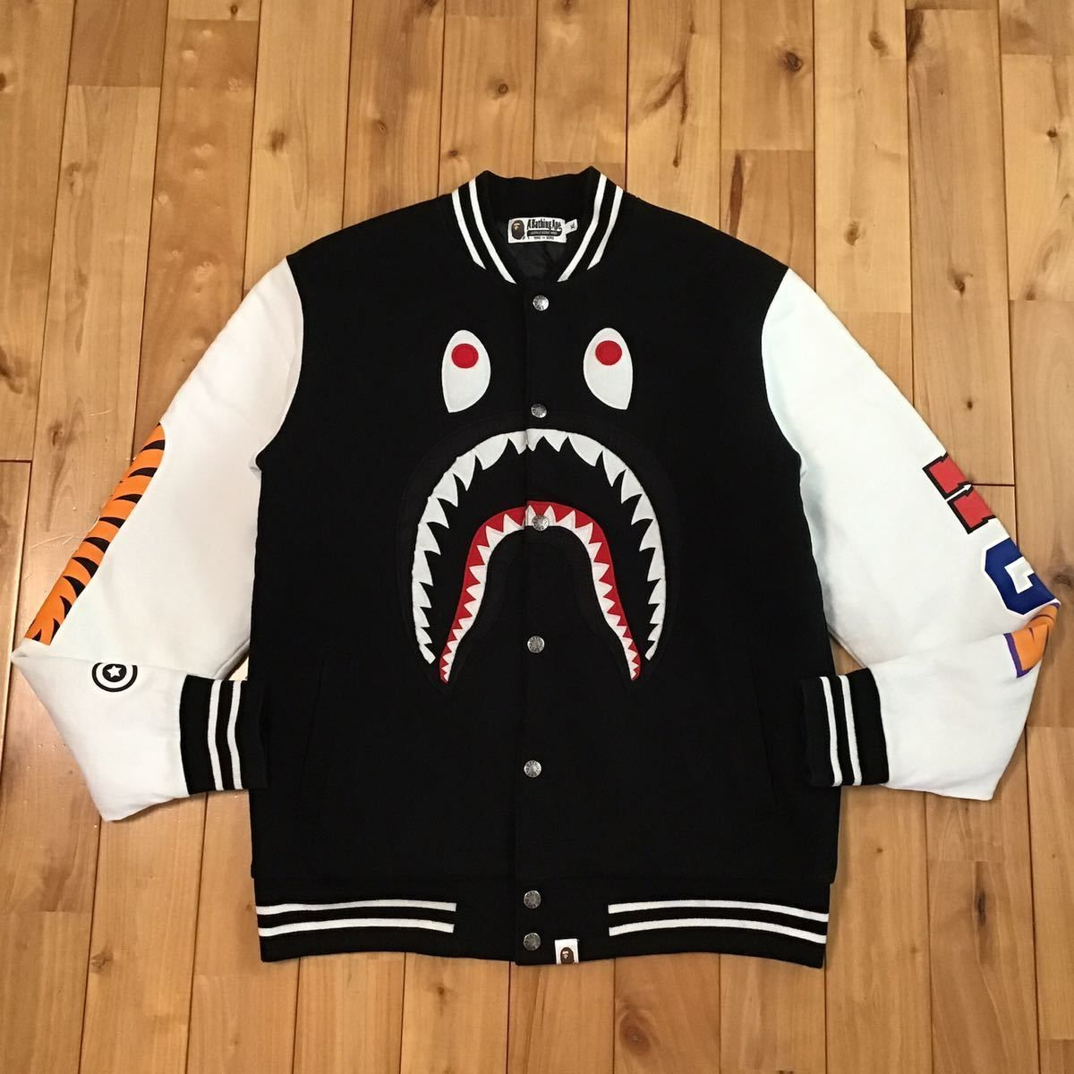 ☆XL☆ SHARK SWEAT VARSITY JACKET black a bathing ape BAPE