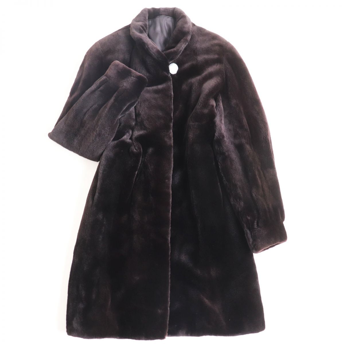 極美品◆SAGA MINK　サガミンク　本毛皮コート　ダークブラウン（ブラックに近い）　F　毛質艶やか・柔らか◎