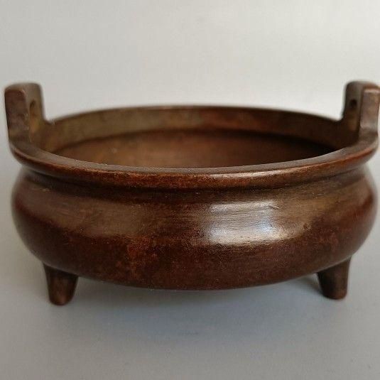 銅器 香炉 宣徳炉 三足直耳炉 挿香炉 焼香炉 仏堂仏具 工芸品
