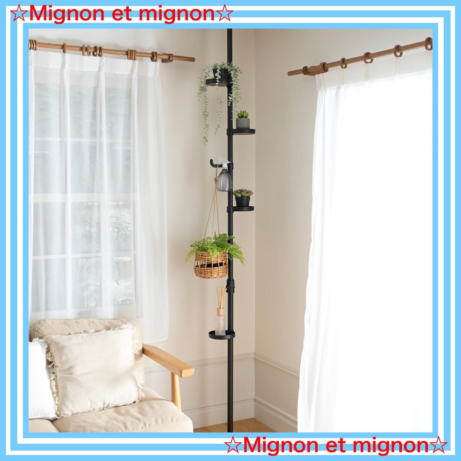 フラワースタンド 幅30×奥行30×高さ190-260cm 実用新案取得済 ボタニカル ワンタッチ突っ張り トレー4個 フック1個付き 室内 設置簡単 組立品 プランタースタンド ポールハンガー マットブラック ラック 突っ張り WJE-1