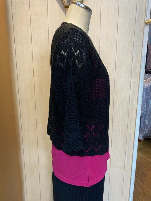 麻混ニット 七部袖カーディガン