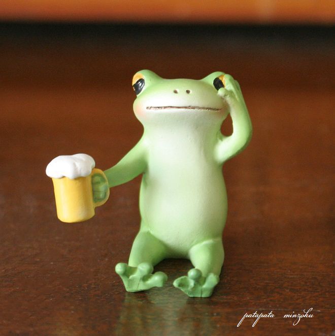 ✿美品✿ コポー コポタロウ 休憩 ビール 茶 温泉 ひと休み 酒 カエル ４種 オーナメント ミドル カフェラテをどうぞ Copeau （ コポー