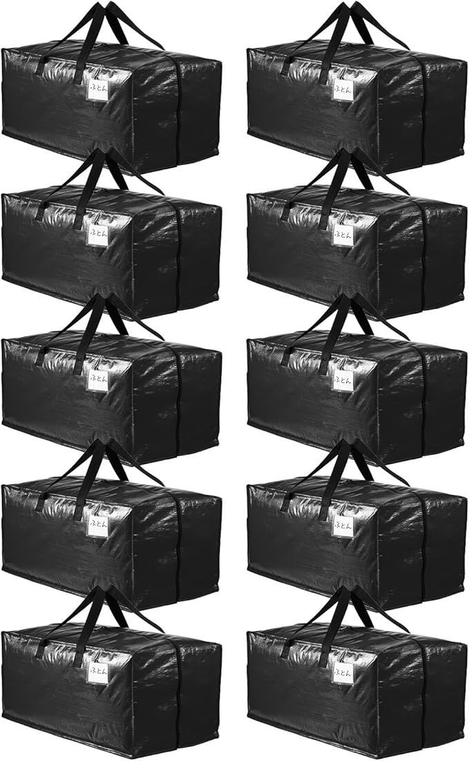 ブラック 74x33x36cm 窓なし 10個セット 引越しバッグ 大型バッグ 特大 耐荷重58kg 旅行バッグ ボストンバッグ 布団収納袋 収納ケース 大容量 透明窓 持ち手付き 衣類 布団 防塵 防水 折りたたみ式 カバン 省スペース10個セット