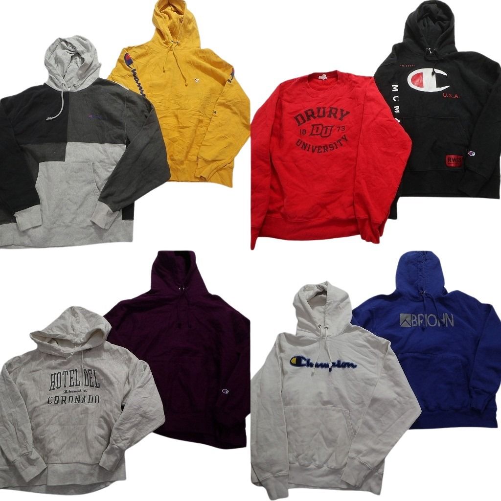 古着卸 まとめ売り チャンピオン リバースウィーブ スウェット 8枚セット (メンズ L /XL /2XL ) フーディー 袖ロゴ 中古 古着 MY6632