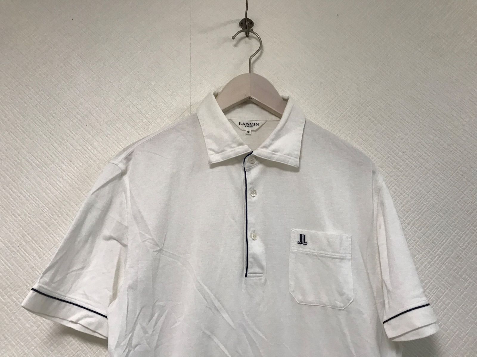 ランバンスポール　半袖ウェア　サイズ42 ホワイト 本物ランバンスポールLANVIN SPORTコットンロゴ刺繍半袖