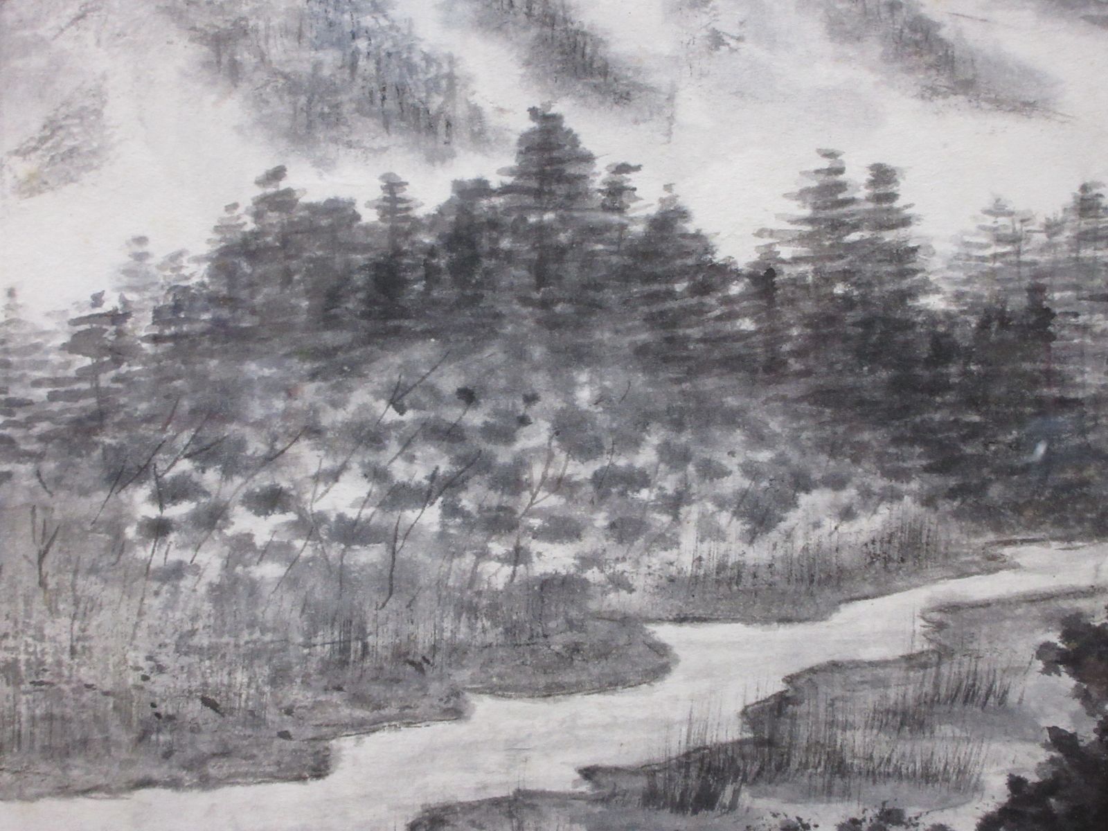 水墨画 墨絵 肉筆 幸子作 山岳 山林 風景画 額縁 - メルカリ